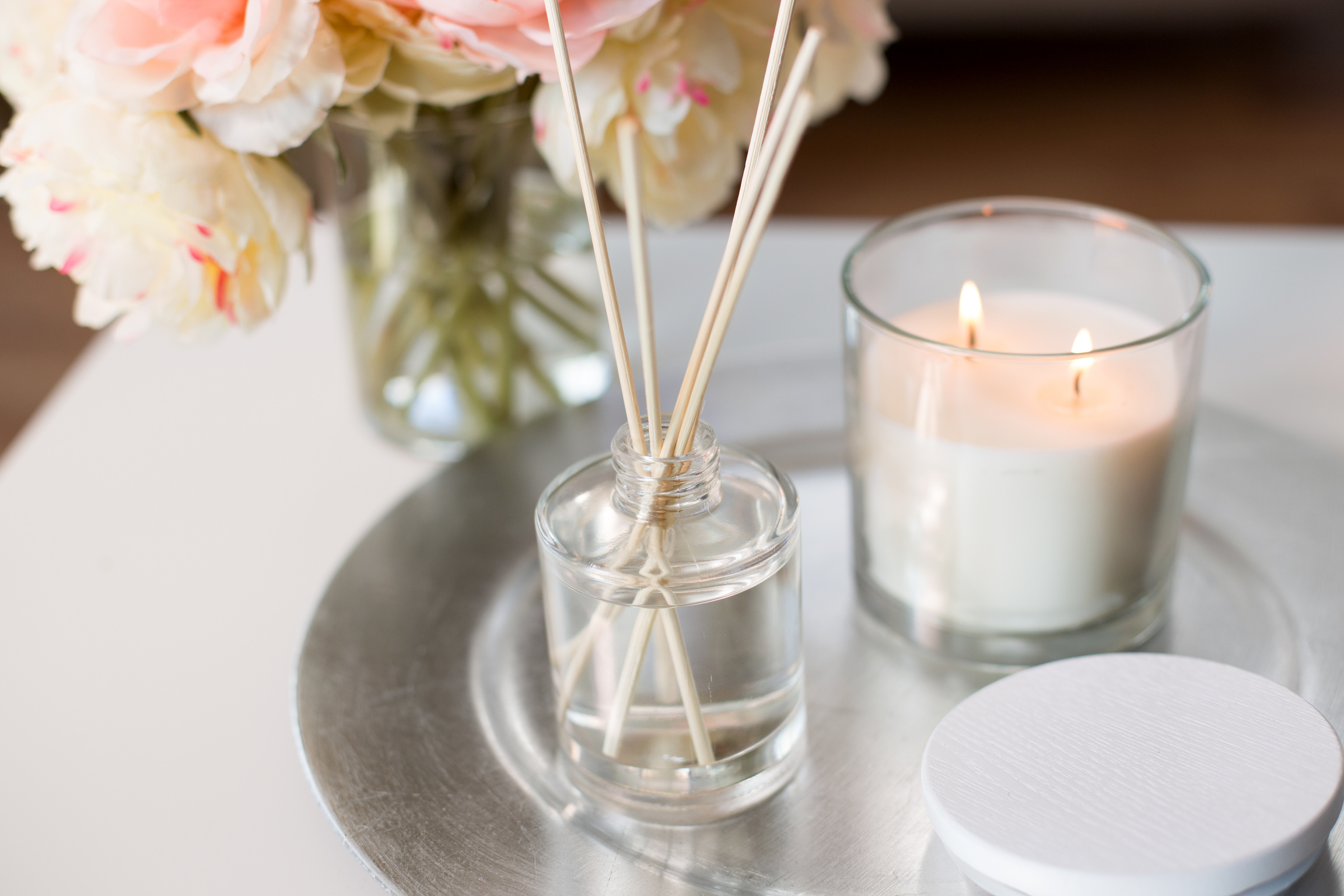 Aroma Reed Diffuser And Lighted Candle